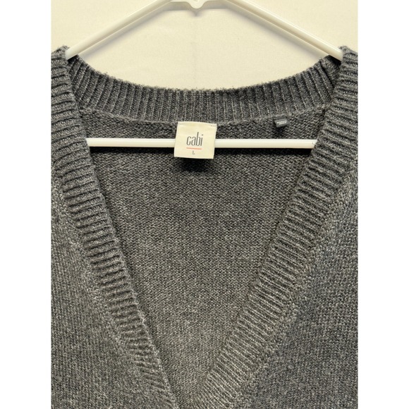 Cabi Charcoal Gray V Neck 3/4 Sleeve Button Front Cardigan Sweater Women's L - Picture 3 of 8